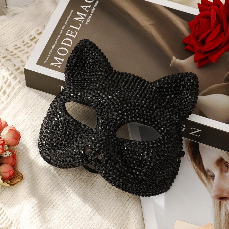 High-end Diamond-Studded Party Mask for Women: Sexy Catwoman Masquerade Rhinestones Mask for Cosplay, Carnival, and Stage Performances