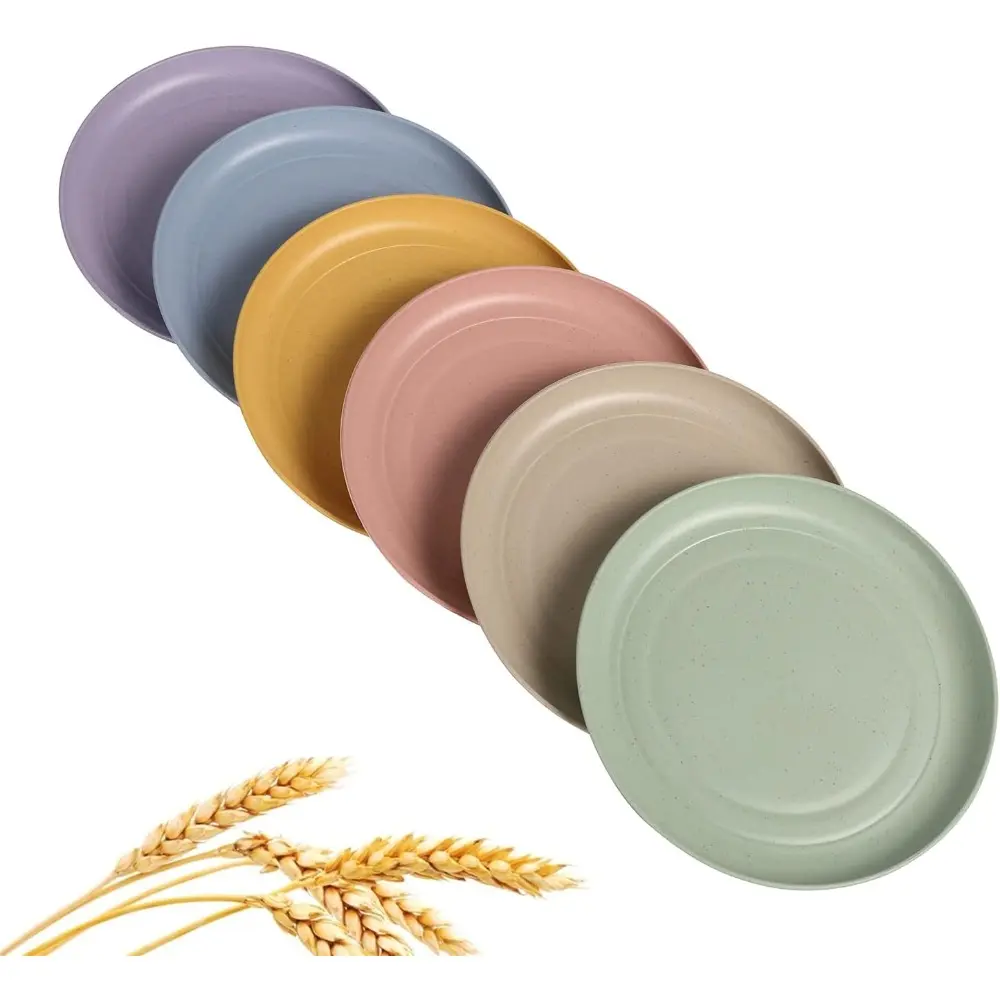 5.9 inches Circular Durable Wheat Straw Dinner Plates, Small Multicolour 6-Pack, Lightweight Unbreakable Dish Set, Dishwasher & Microwave Safe