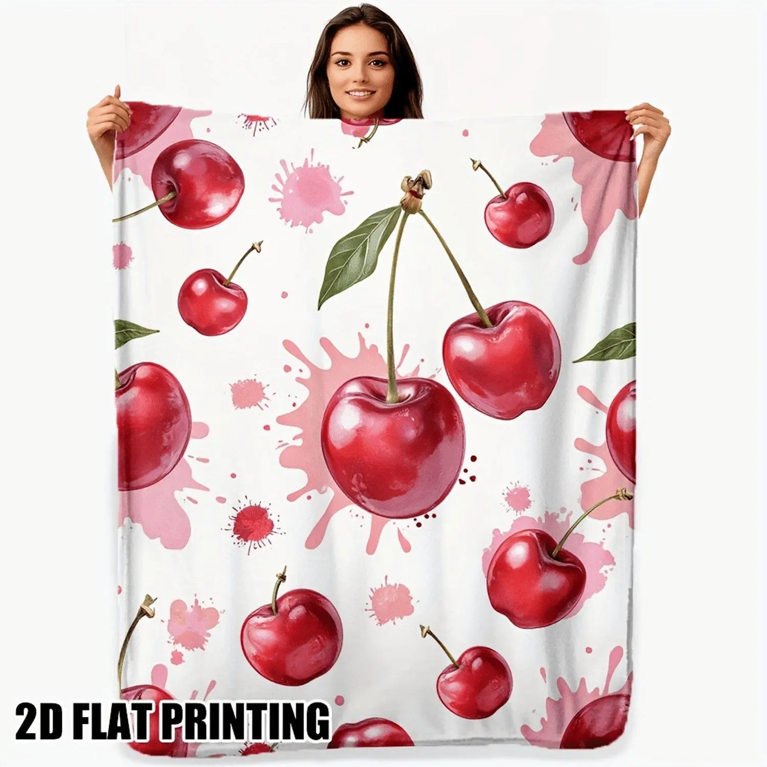 1pc Cozy Cherry Whirl Printed Throw Blanket - Soft Plush Blanket for Bed, Couch, Sofa, Office, and Travel - Perfect Multi-Purpose Gift