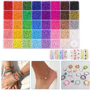 9600 Pcs Glass Seed Beads for Bracelets Making,3mm Beads, Friendship Jewelry Making Kit with Colorful Small Bead and Elastic String, DIY Jewellery and Art Crafts, for Birthdays, Parties, Holidays
