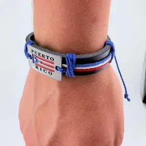 Puerto Rico Flag Faux Leather Bracelet – Adjustable Patriotic Wristband