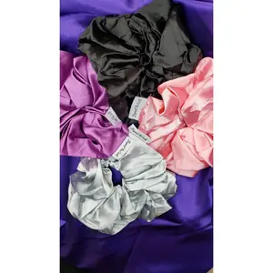 Satin Scrunchies XL - Luna Silver, Peaches Pink, Penelope Purple, Midnight Black - Unisex XL Satin Scrunchies for Hair Preservation & Length Retention Essential Hair Care Tools