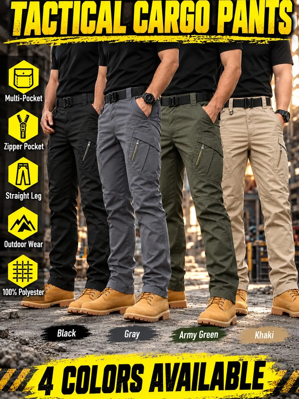 Men's Tactical Cargo Work Pants, 2-Pack / 4-Pack, Straight Leg Multi-Pocket Utility Pants with Zipper Pockets for Hiking & Outdoor Work,