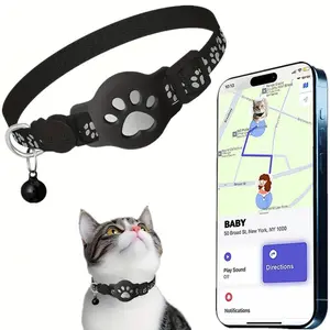 GPS Cat Tracker Collar Premium Waterproof Reflective Safety Real-Time Location with Apple Find My Compatibility and Night Visibility