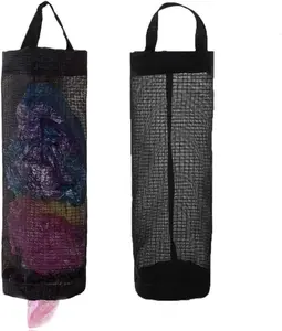 [New Deal] 2 Packs Plastic Bag Holder, Grocery Bag Holder Mesh Hanging Storage Bag Dispenser (Black)