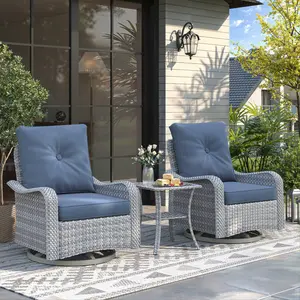 Modern 3-Piece Wicker Outdoor Furniture Set - High-Back Rocker Deep Seat Outdoor Chairs with 4" Cushions, Fade-Resistant Side Table, All-Weather PE Rattan for Garden, Backyard, Patio Furniture Sets,summerwins