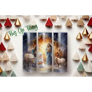 Nativity Scene 20oz Tumbler - Watercolor Design for Everyday Use - Portable