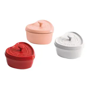 Staub Ceramic 3-pc Mini Heart Cocotte Set - Cherry, Pink, White