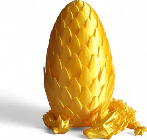 PowerTRC 3D Printed Crystal Dragon with Egg (Gold Color) – Flexible 3D Printed Toy Set, Includes 12 Inch Dragon and 6 Inch Egg, Gift Bag Filler, Desk Decoration, Party Favor