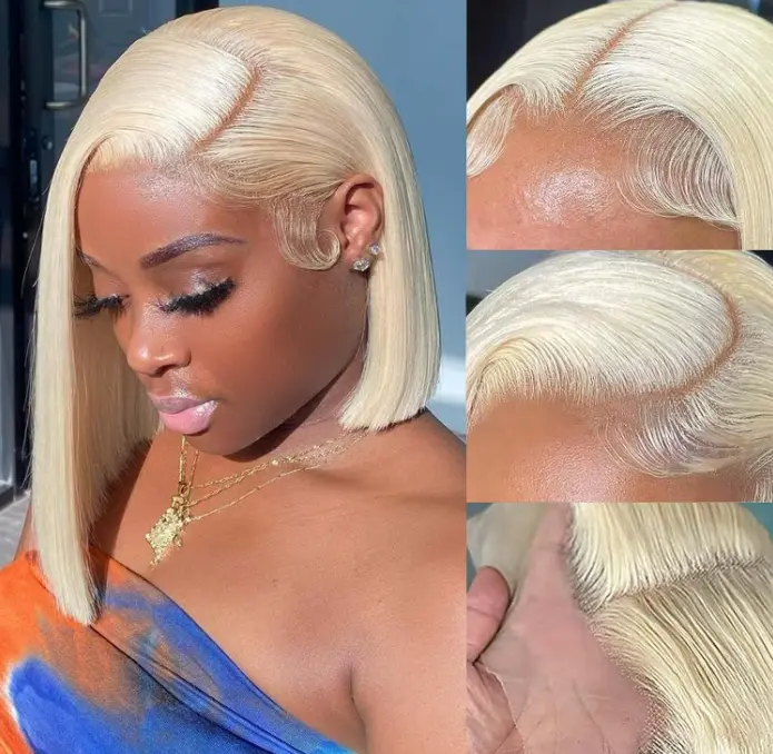13x4 HD Lace Front Bob Wig 613 Blonde Bob Human Hair Straight Short Bob Pre Plucked Glueless Wig Natural Black Beginner Friendly Lace Frontal Wig for Women