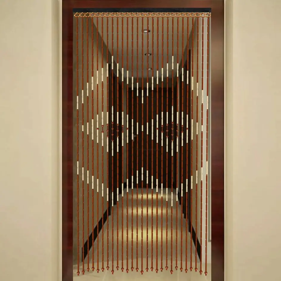 CNCEST Striped Bamboo Bead String Screen Beaded Curtain - 35.44 Inches Chinese Classical, Breathable Durable Decorative Soft Furnishing for Doorways, Bathroom Drapes