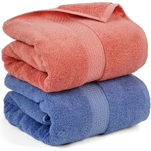Bath Towels Soft Shower Towels Set of 2 with Assorted Colors  Cotton Bathroom Towels for Men and Women Quick Drying and Highly Absorbent 55 by 27 1/2 Inches (Coral & Light-Lilac)