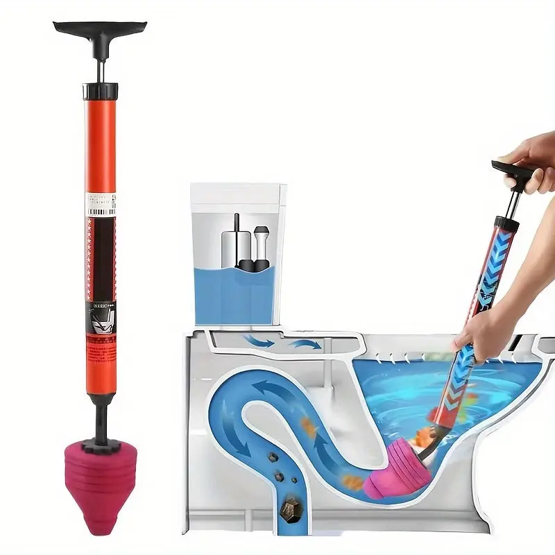 Heavy Duty Ergonomic Air Pressure Toilet Plunger with Pump Action, Safe Handle, Eco-Friendly Bathroom Necessities for Drain Clearing, Dislodging Toughest Clogs Without Chemicals