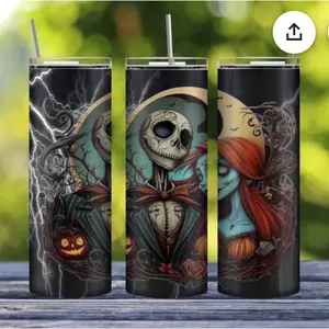 Jack and Sully Insulated Tumbler 20oz with Metal Straw - Plastic Drinkware, Reuse Stitch Cup Sublimation Tumbler Flasks Bottles