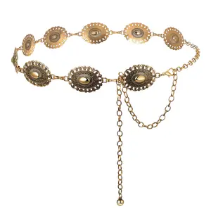 OIDEA Women's Western Boho Alloy Metal Openwork Oval Link Waist Bead Chain Belts - Adjustable Length, Lightweight Ethnic Accessory with Extender for Dresses, Jeans