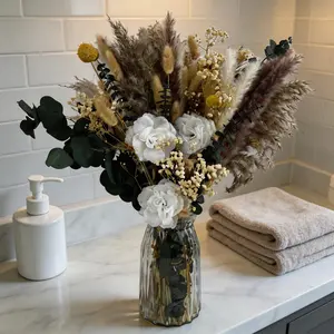 Preserved Dried Flower Arrangement with Vase, Pampas Grass, Eucalyptus, Modern Decor