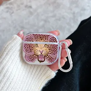 Leopard - Orchid Fusion Pattern TPU Soft Protective Case for Apple AirPods 4/3/2/1/Pro/Pro2 Transparent Earphone Cover with Keychain Attachment