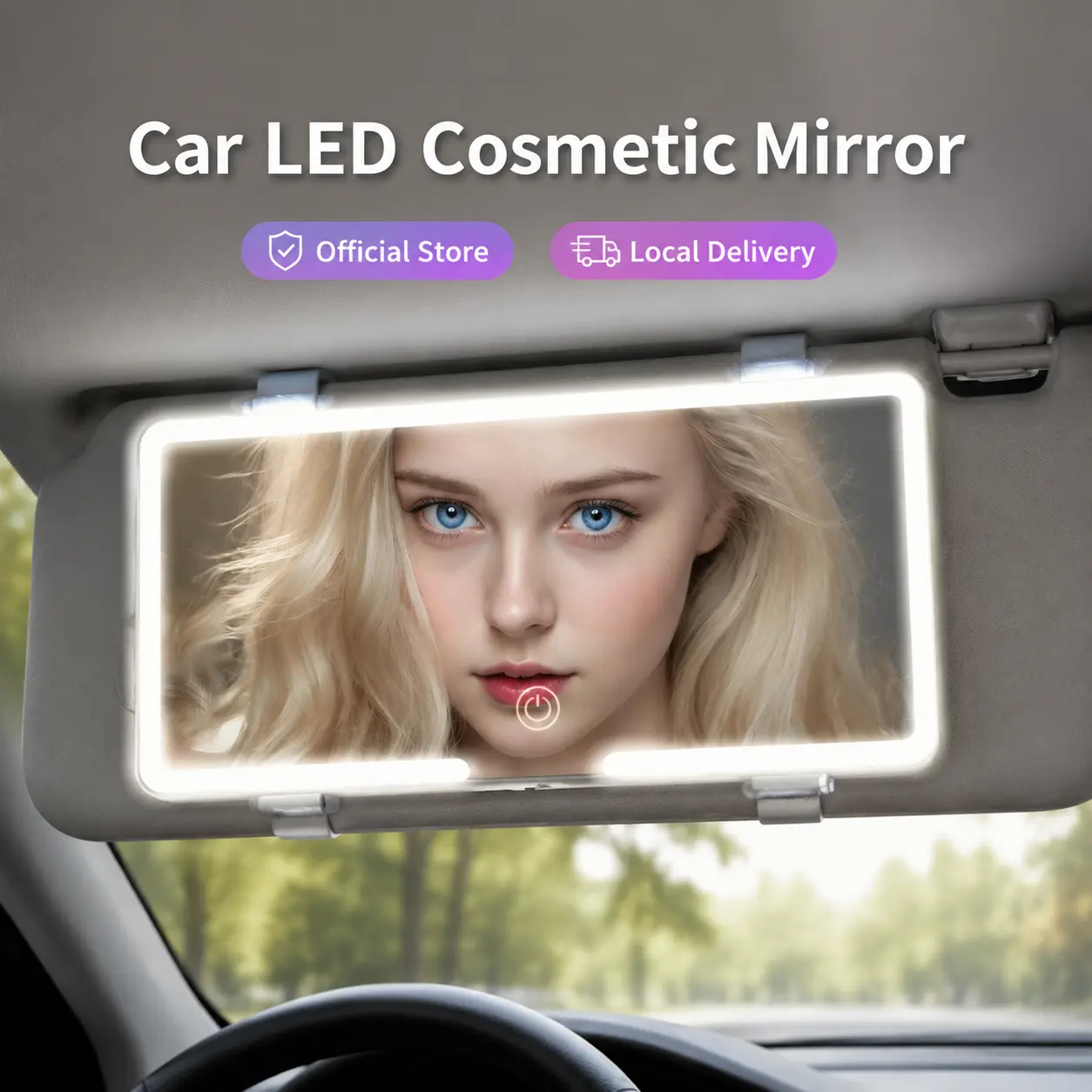 Tri-Color LED High Definition Glass Makeup Mirror for Car Visor with USB Charging, Magnetic Detachment, Flat Lens, Fits All Vehicle Models