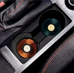 Retro Vinyl Record Car Coasters, Music Lover Cup Holder Coaster Set, Vintage Album Auto Accessories, Car Decor Gift for Men Women