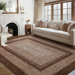 Garvee 9x12 Large Braided Living Room Rug, Washable Non-Slip & Non-Shedding Farmhouse Accent Rug with Rustic Bohemian Border for Dining Room, Bedroom, Home Decor in Brown