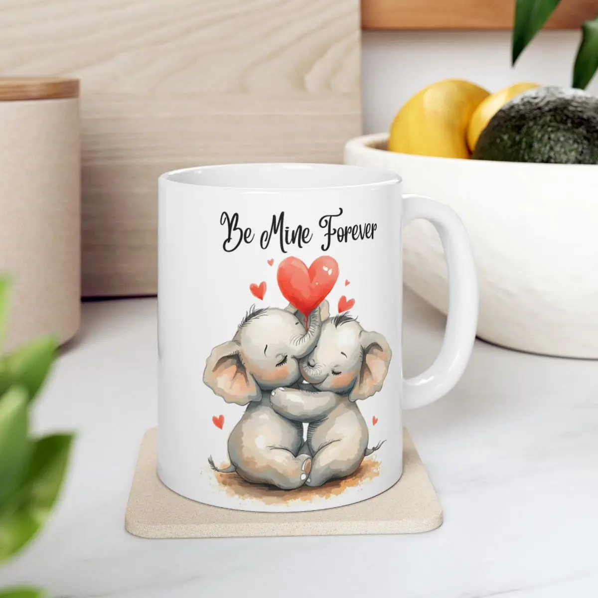 Be Mine Forever Elephants Hugging with Heart Balloon Mugs