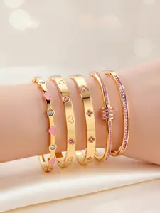 5pcs Fashion Zircon Jewelry Bracelet Set for Women, Stackable Stainless Steel, Hypoallergenic, Perfect Gift Box for Holidays and Birthdays