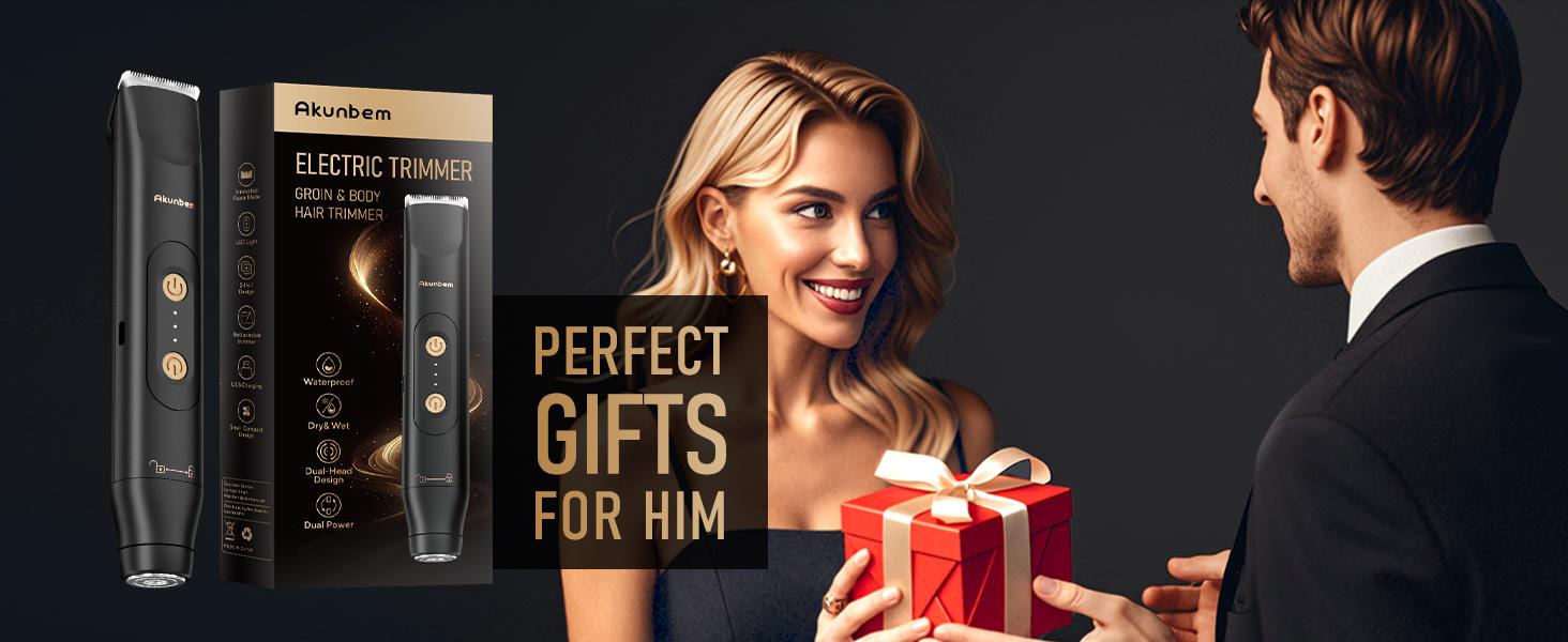 Akunbem Electric Groin Hair Trimmer for Men,Nose Hair Trimmer, Dual Heads Waterproof Ball Pubic Shaver for Male and Female,Replaceable Ceramic Blade Heads, Wet/Dry Body Razor,Husband Gift for Birthday and Halloween & Christmas Comfort