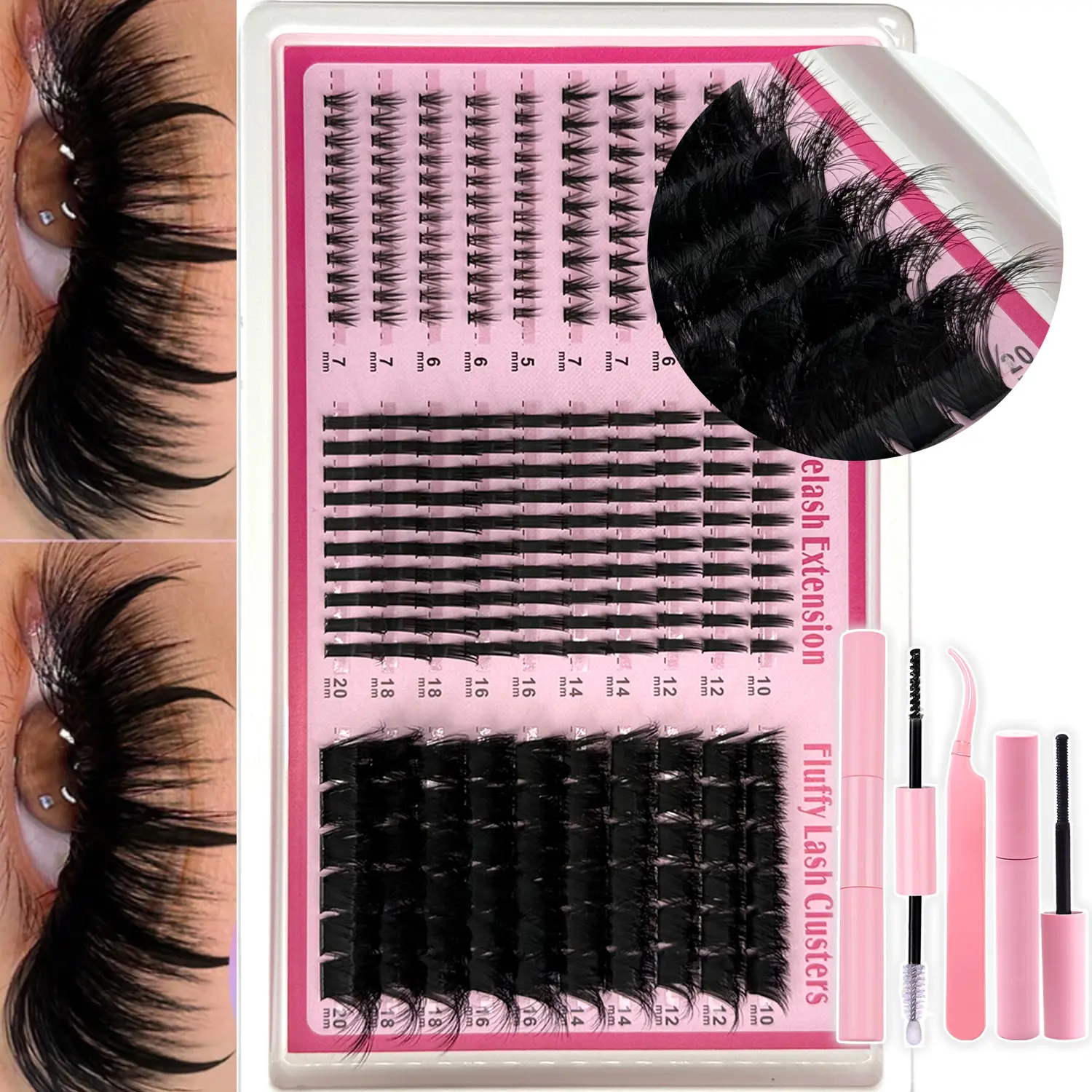 265PCS 4-in-1 Multi-Style DD Curl Faux Mink Lash Clusters, 200D 0.05mm 5-20mm Volume Spikes Eyelash Extensions with 2 Styles Bottom Lashes for  with lash tools kit,Easy Diy At Home(Glue,remover,applicator and Lash) home makeup