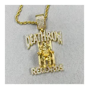 Hip Hop DEATHROW RECORDS Prisoner gold color Necklace Pendant Accessories For Man Woman Iced Out Jewelry