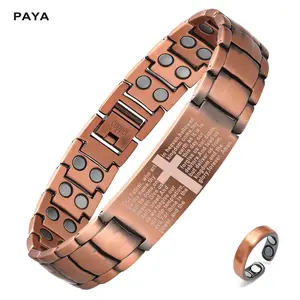 PAYA Men's Copper Magnetic Bracelet, 4000 Gauss Solid Copper Adjustable Cross Faith Jewelry Gift for Dad Husband Him