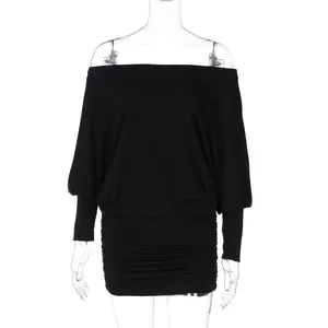 2026  Women's Solid Off-The-Shoulder Long Sleeve Dress, Fashion Casual Sheer Dress for Party Club Dating Wear, Women's Dress for Spring & Fall