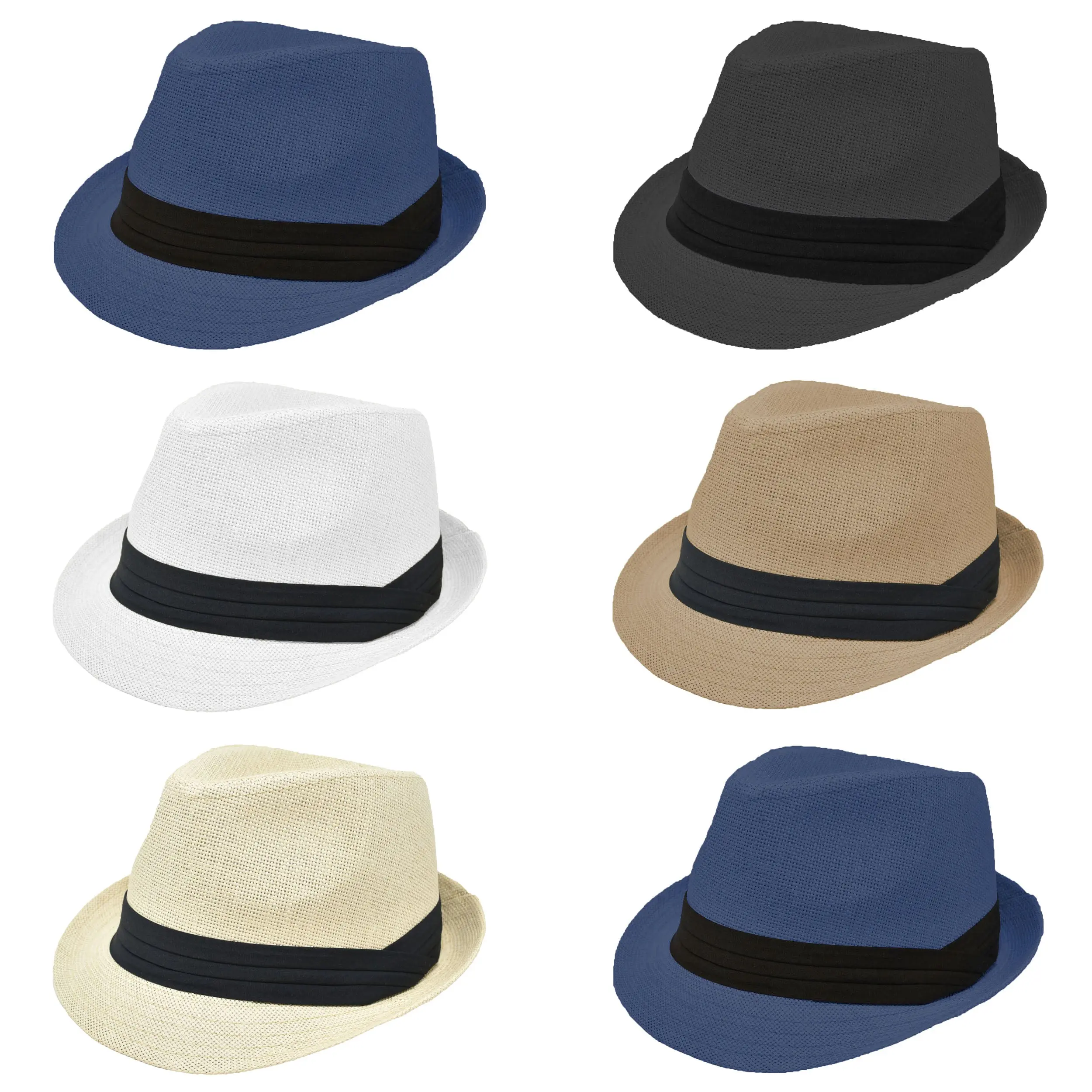 Men Women Summer Fedora Panama Hat Trilby Cuban Straw Sun Hats Short Brim with Black Band