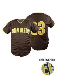 Men's Casual Short Sleeve V-Neck Baseball Shirt,“San Diego” Stitched Baseball Jersey, Loose Fit Breathable Embroidered Design, All Season Outdoor Sports & Daily Wear