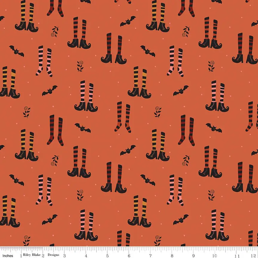 Little Witch Witches Socks Pumpkin Fabric by the Yard or Fat Quarter - Jennifer Long for Riley Blake Designs