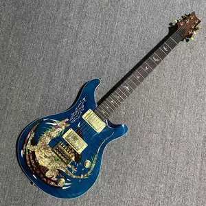 Factory Direct Blue Dragon PRS Electric Guitar, Mahogany Solid Body, Dragon Inlay, Rosewood Fretboard, Gold Hardwares, Rock Style