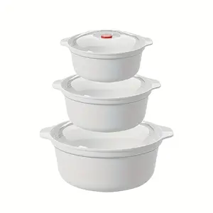 3pcs Microwaveable Bowl Set, Round Food-Grade PP5 Soup Bowls with Lids, Steamer Basket, and Steaming Box. Food Heats in Just 1-3 Minutes. Enjoy Gourmet Kitchen Meals with Ease.