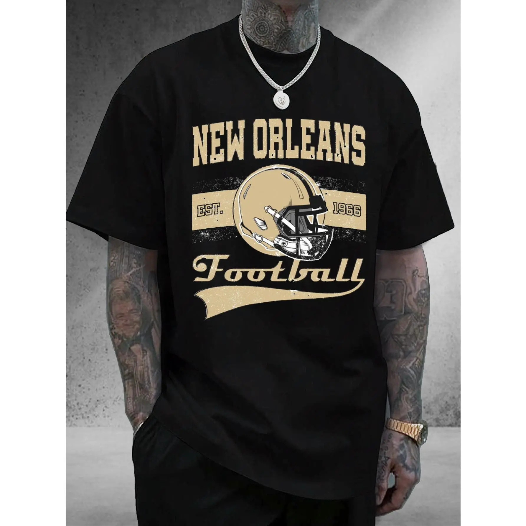 Men's & Women's New Orleans Football Helmet Graphic T-Shirt - Black with Golden Accents, Heavyset year, Team Spirit Apparel - Heavyset year Design - Perfect for Game Days, Casual Wear & Gifts - Breathable Everyday Tee, Football Gear Helmet, Sports Fan Clo