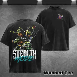 Retro ninja turtle family T-shirt, Retro Anime Double Printed Vintage Washed Tee Unisex Oversize Heavyweight Cotton T-shirt for Anime Fans and Lovers Oversized