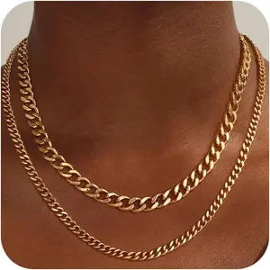 Moodear Gold Layered Necklace for Women Trendy 14K Chunky Gold/Sliver Chain Necklace Cuban Link Paperclip Chain Toggle Clasp Necklace Fashion Jewelry