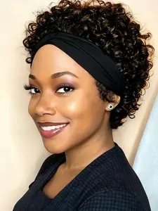 Pixie Cut Wigs with Headband Curly Headband Wig Human Hair Short Pixie Headband Wigs For Women Glueless Hair Wigs