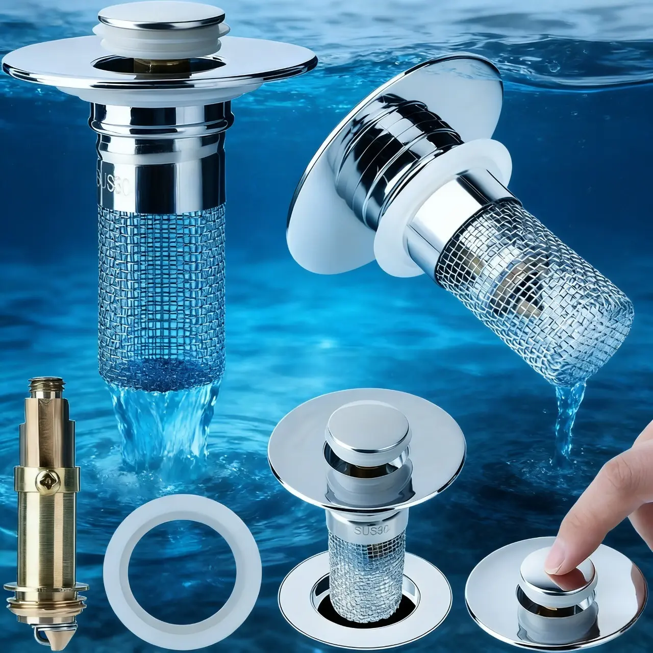 Sink drain filter，Universal Pop-Up Sink Stopper with Brass Core | Anti-Clog & Anti-Odor Drain Solution Bathroom Accessory Shower Water Equipment