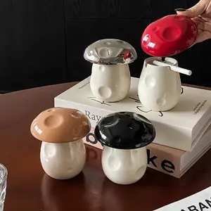 1pc Handmade Ceramic Mushroom Ashtray with Lid  Windproof Design for Indoor & Outdoor Use, Cute Home Office Desk Decor, Modern Mushroom-Shaped Ashtray in White,Red,or Black, Perfect Gift for Cigar Enthusiasts, Indoor Ashtray | Modern Home Ornaments Round