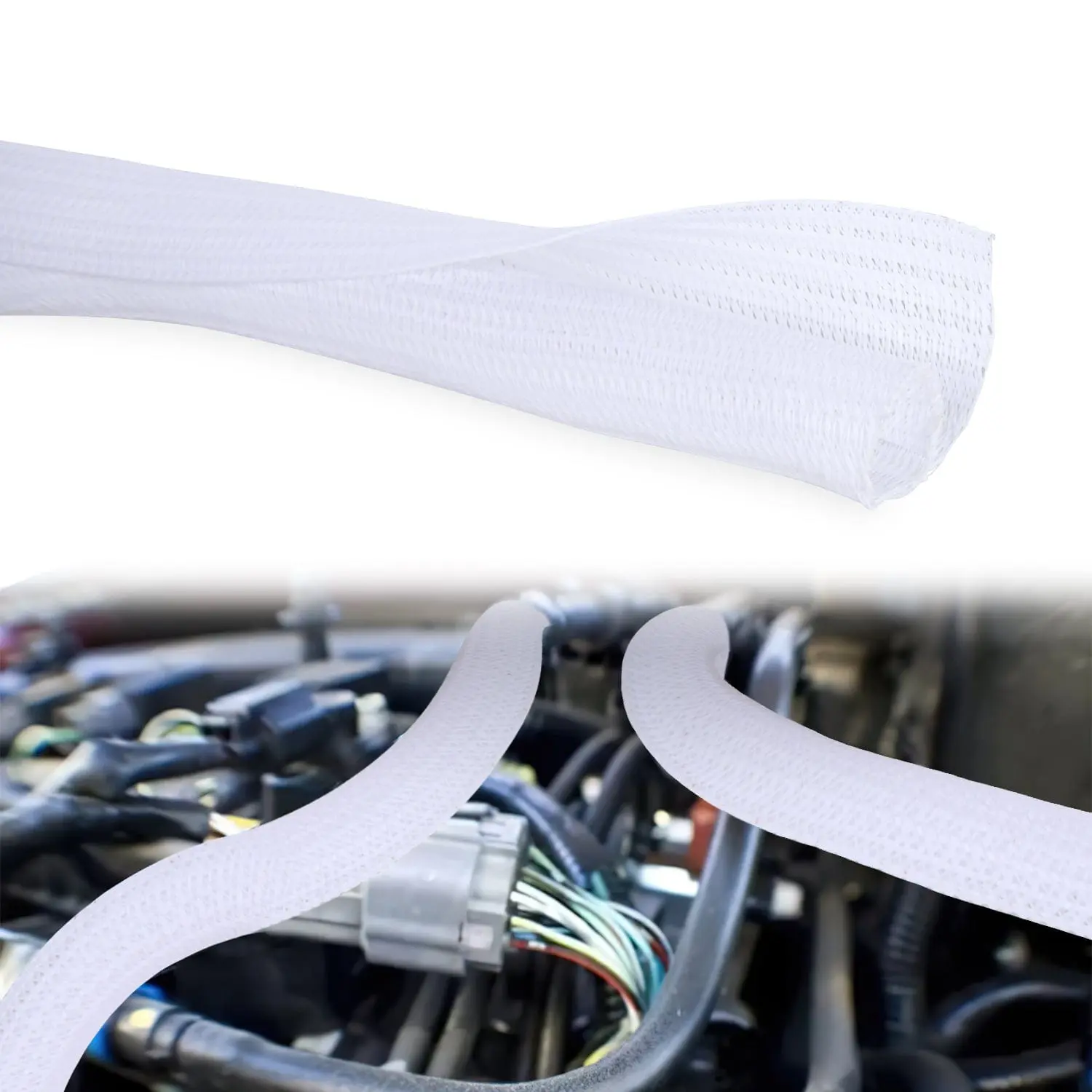 Nilight Braided Polyester Cable Management Sleeve - 1 Pc, 10ft-1in Long, 1/2in White, Expandable, Self-Closing, Easy to Install, -50°C~150°C Indoor Wire Protector (Dust-Resistant) for Home Improvement, Automotive Electrical Equipment