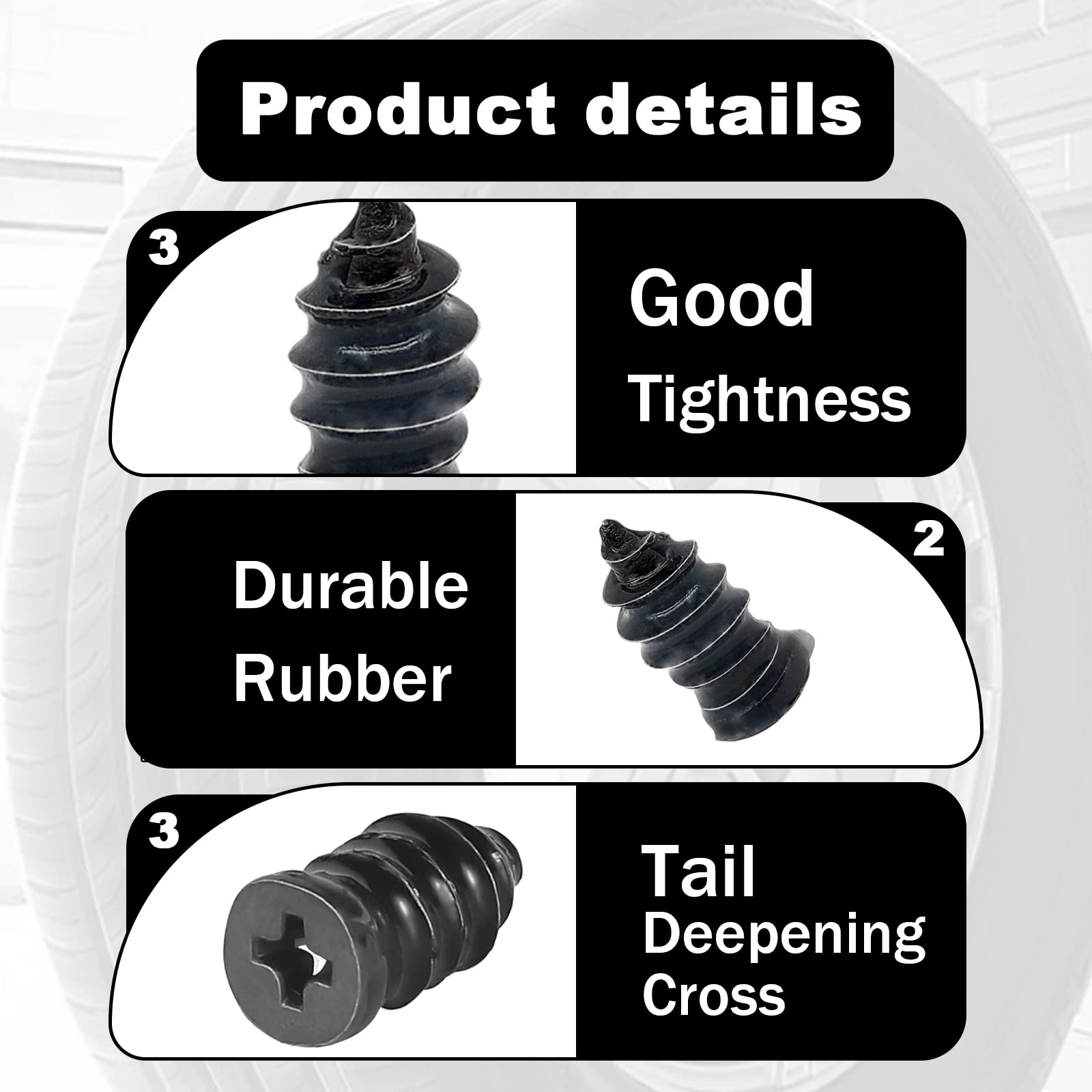 60PCS Tubeless Rubber Nails for Motorcycle Car Scooter Bike Vacuum Tire Repair Kits Spiral Fast Tool Easy Installation Puncture Repair Accessories