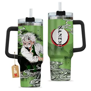 Sanemi Shinazugawa Kimestu no Yaiba Demon Slayer Anime Custom Quencher 40oz Stainless Steel Tumbler With Handle HG, Gift for Anime fan, Perfect gift for him, for her