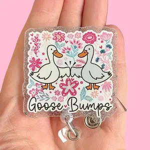Glitter My Badge Silly Goose bumps badge reel for nurse and hospital workers. Serious Goose Badge clip Badge pull - Retractable swivel clip with a 360 rotation. Great gift for coworkers.