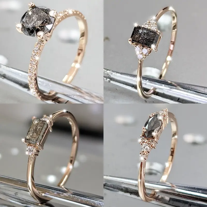 Vintage Rose Gold Dark Gemstone Ring Set – Elegant Minimal Stackable Statement Rings，funky unique accessories ,promise rings for gf, engagement rings, accessories for women,4th of july accessories, Suitable for parties, festivals, gifting, and daily wear