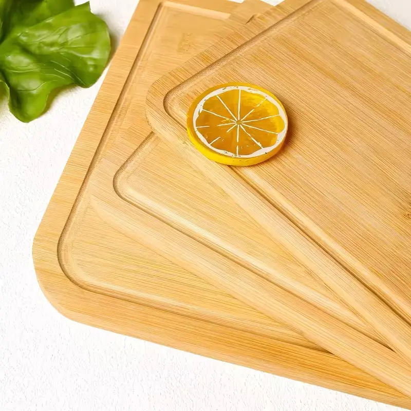 Organic Bamboo Kitchen Cutting Board, Rectangular Chopping Block with Juice Groove and Hanging Hole for Home Use Serving