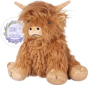 12'' 1.6 lbs Microwavable Heating Pad Highland Cow Style, Filled with 100% Natural Flaxseed and Lavender, Great Gift for Everyone
