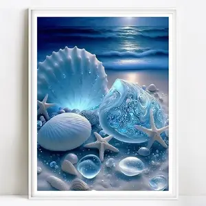 Shells Diamond Painting Starfish Full Round Diamond Mosaic Patterns No Frame Pixel Art 30x40cm/11.8x15.7inch Canvas Home Decor